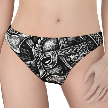 Black And White Viking God Odin Print Women's Thong