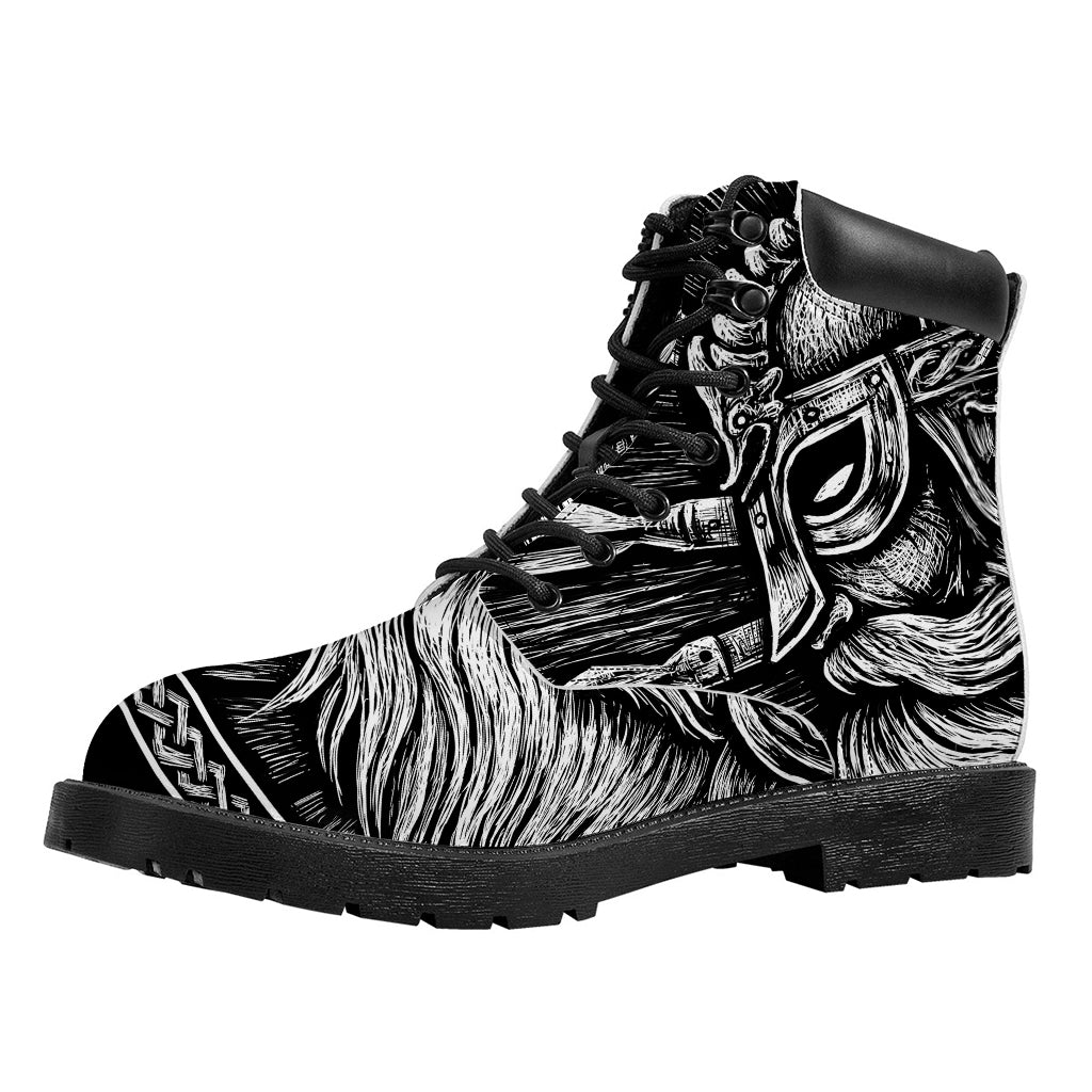 Black And White Viking God Odin Print Work Boots
