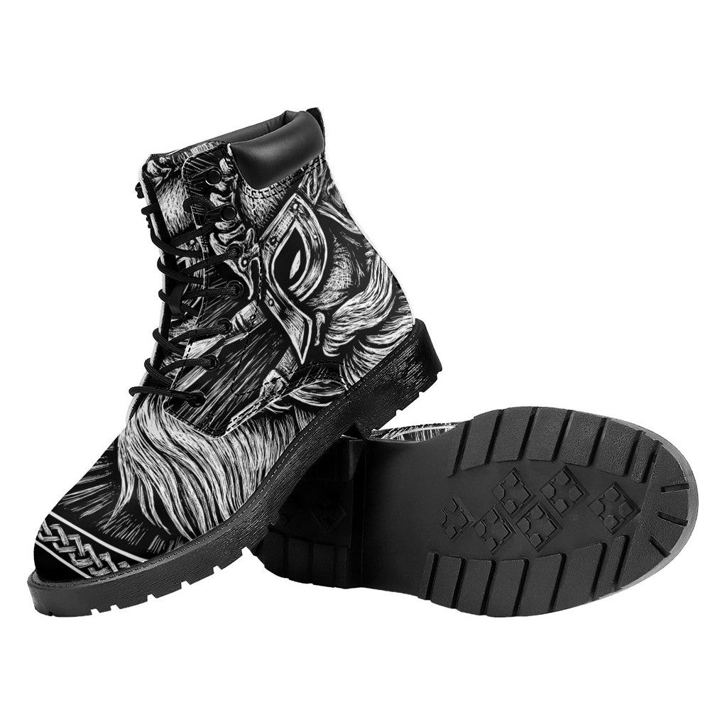 Black And White Viking God Odin Print Work Boots