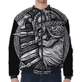 Black And White Viking God Odin Print Zip Sleeve Bomber Jacket