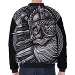 Black And White Viking God Odin Print Zip Sleeve Bomber Jacket