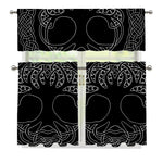 Black And White Viking Yggdrasil Print 3 Piece Kitchen Curtains