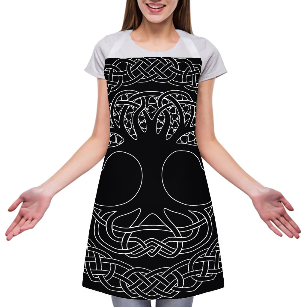 Black And White Viking Yggdrasil Print Adjustable Apron