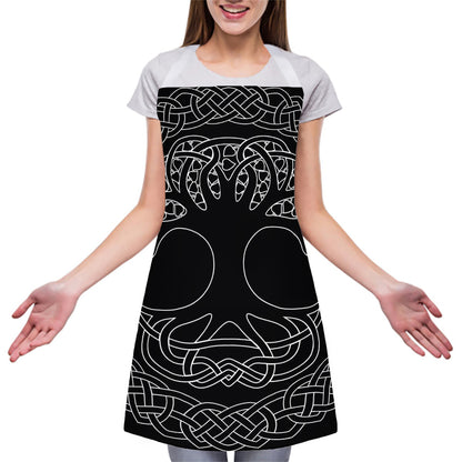 Black And White Viking Yggdrasil Print Adjustable Apron
