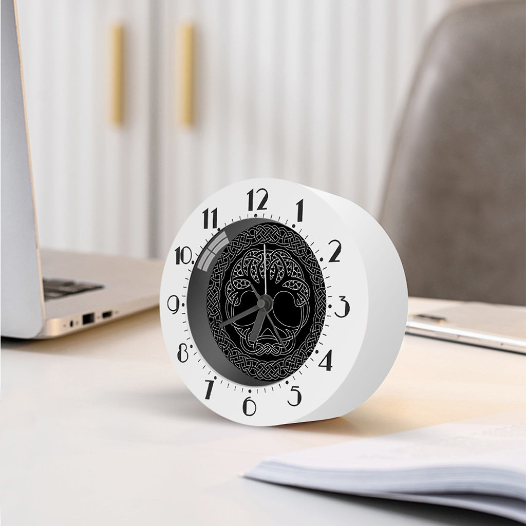 Black And White Viking Yggdrasil Print Alarm Clock