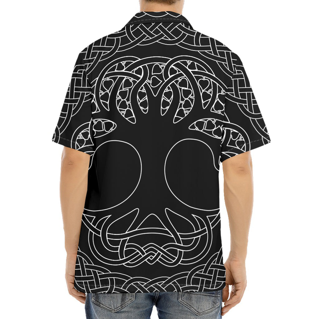 Black And White Viking Yggdrasil Print Aloha Shirt