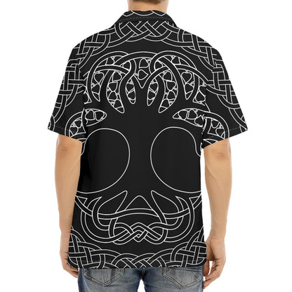 Black And White Viking Yggdrasil Print Aloha Shirt