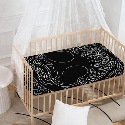Black And White Viking Yggdrasil Print Baby Crib Sheet