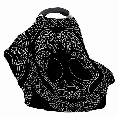 Black And White Viking Yggdrasil Print Baby Seat Cover