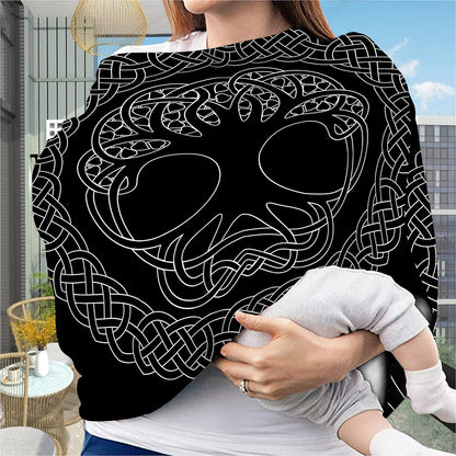 Black And White Viking Yggdrasil Print Baby Seat Cover