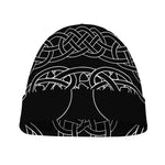Black And White Viking Yggdrasil Print Beanie