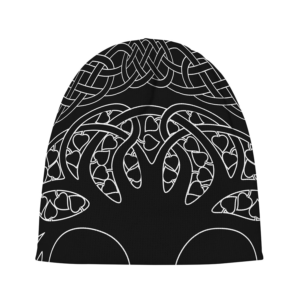 Black And White Viking Yggdrasil Print Beanie
