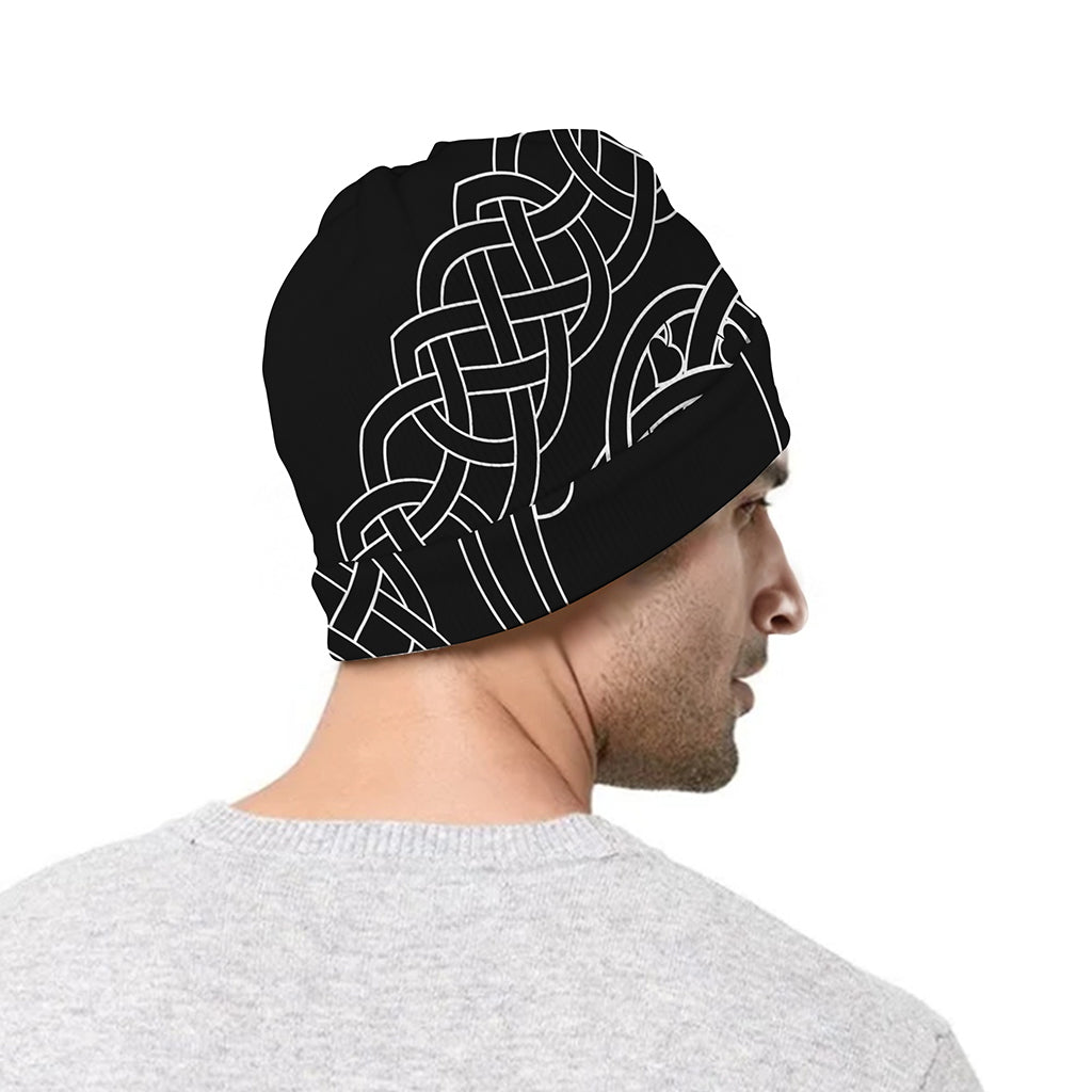 Black And White Viking Yggdrasil Print Beanie