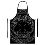 Black And White Viking Yggdrasil Print Bib Apron With Pocket