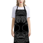 Black And White Viking Yggdrasil Print Bib Apron With Pocket