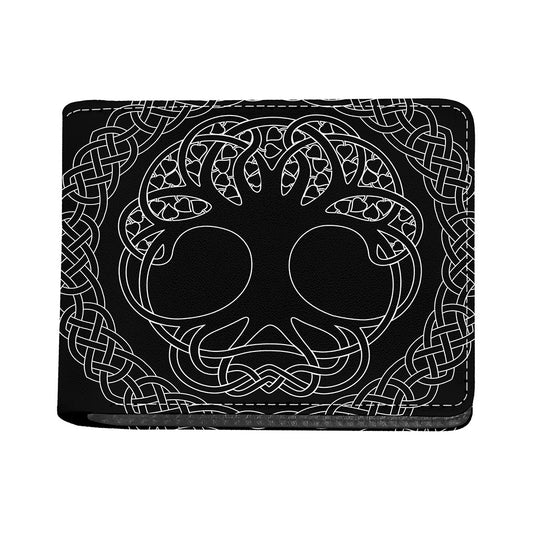 Black And White Viking Yggdrasil Print Bifold Wallet