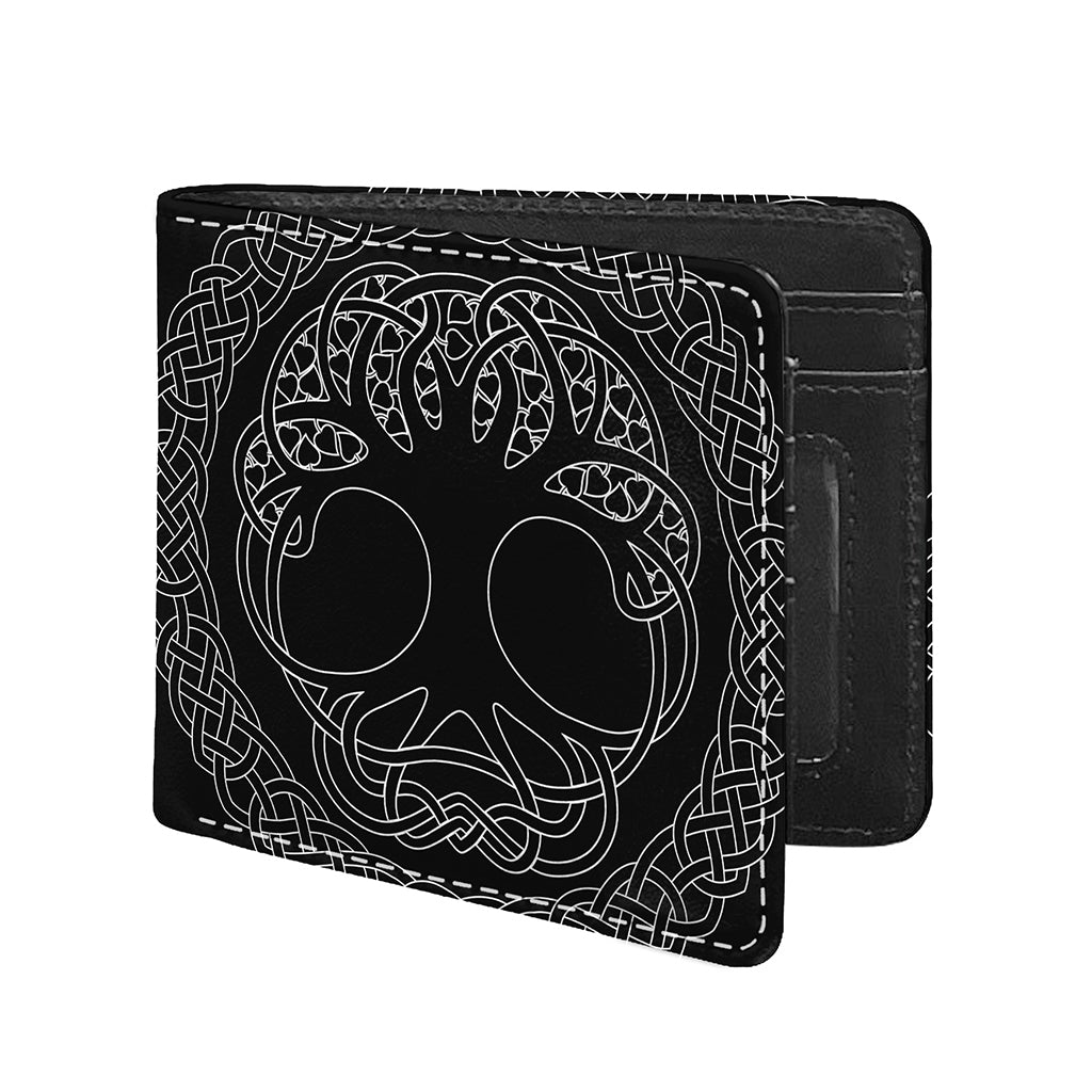Black And White Viking Yggdrasil Print Bifold Wallet