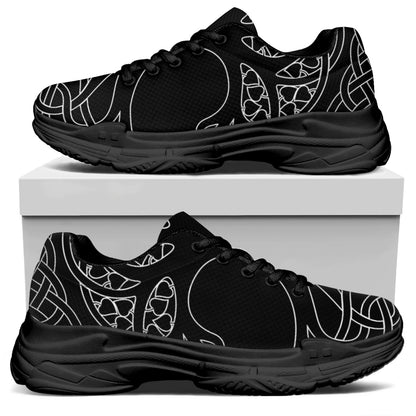 Black And White Viking Yggdrasil Print Black Chunky Shoes