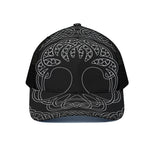 Black And White Viking Yggdrasil Print Black Mesh Trucker Cap