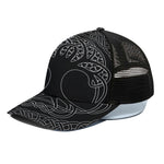 Black And White Viking Yggdrasil Print Black Mesh Trucker Cap