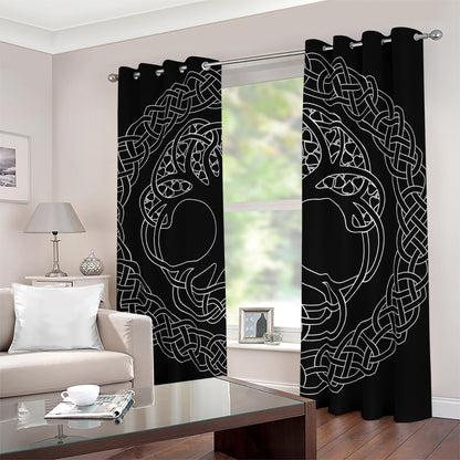 Black And White Viking Yggdrasil Print Blackout Grommet Curtains