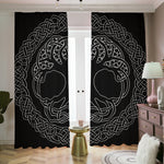 Black And White Viking Yggdrasil Print Blackout Pencil Pleat Curtains