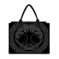Black And White Viking Yggdrasil Print Canvas Tote Bag
