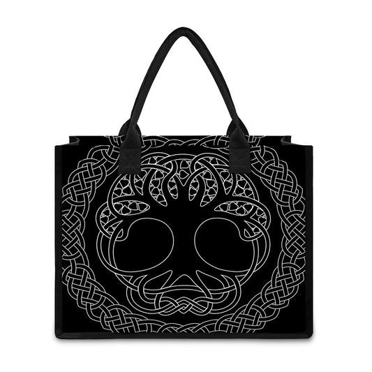 Black And White Viking Yggdrasil Print Canvas Tote Bag