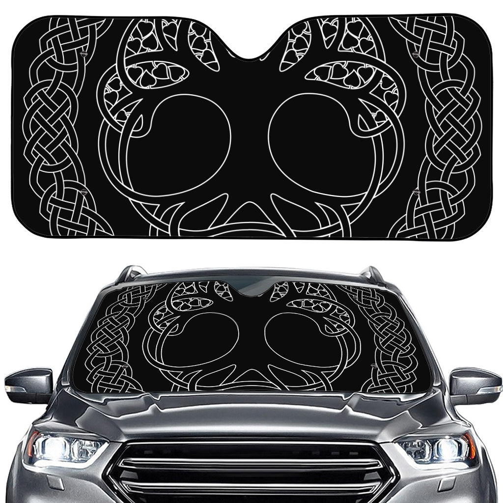 Black And White Viking Yggdrasil Print Car Windshield Sun Shade