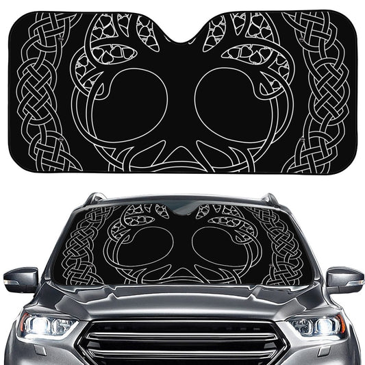 Black And White Viking Yggdrasil Print Car Windshield Sun Shade