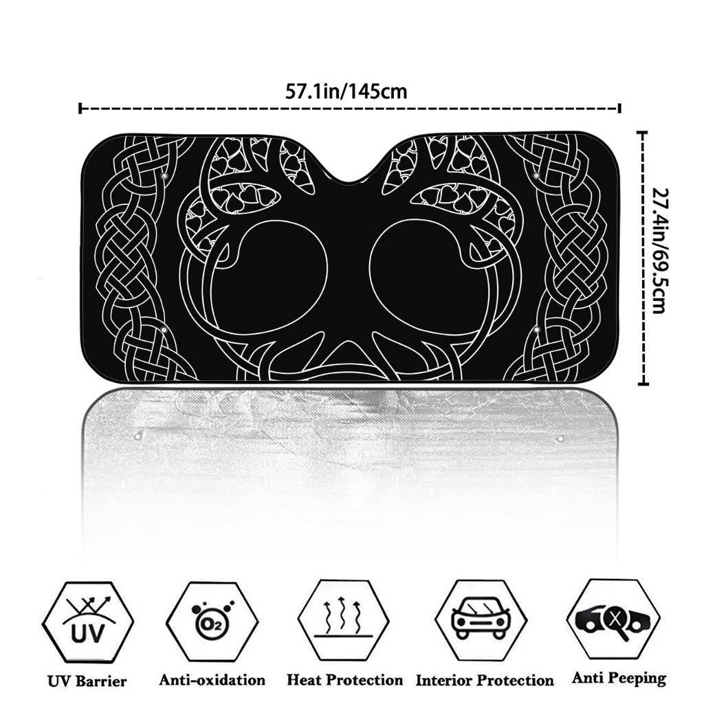Black And White Viking Yggdrasil Print Car Windshield Sun Shade