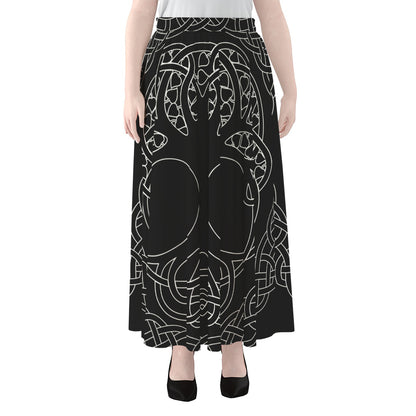 Black And White Viking Yggdrasil Print Chiffon Maxi Skirt
