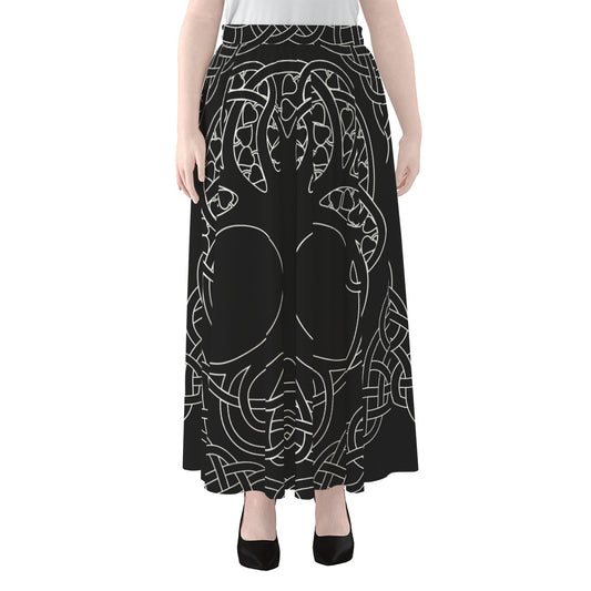 Black And White Viking Yggdrasil Print Chiffon Maxi Skirt