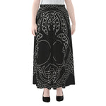 Black And White Viking Yggdrasil Print Chiffon Maxi Skirt
