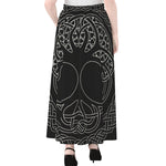 Black And White Viking Yggdrasil Print Chiffon Maxi Skirt