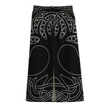 Black And White Viking Yggdrasil Print Cotton Front Slit Maxi Skirt