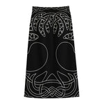 Black And White Viking Yggdrasil Print Cotton Front Slit Maxi Skirt