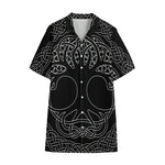 Black And White Viking Yggdrasil Print Cotton Hawaiian Shirt
