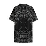 Black And White Viking Yggdrasil Print Cotton Hawaiian Shirt