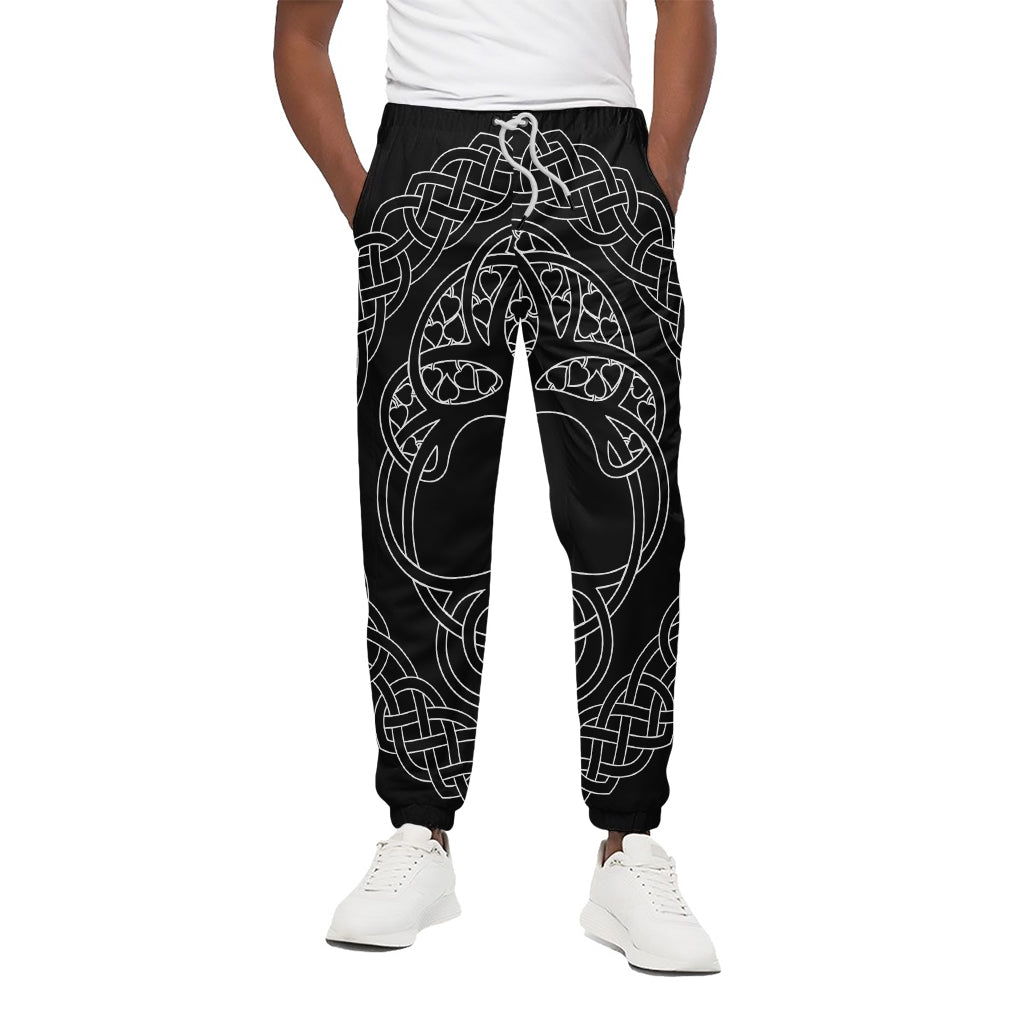 Black And White Viking Yggdrasil Print Cotton Pants