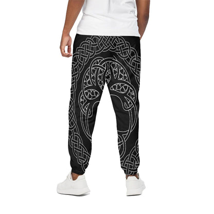Black And White Viking Yggdrasil Print Cotton Pants