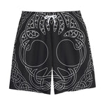 Black And White Viking Yggdrasil Print Cotton Shorts