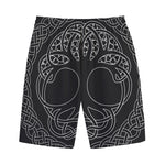 Black And White Viking Yggdrasil Print Cotton Shorts