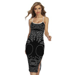 Black And White Viking Yggdrasil Print Cross Back Cami Dress