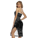 Black And White Viking Yggdrasil Print Cross Back Cami Dress