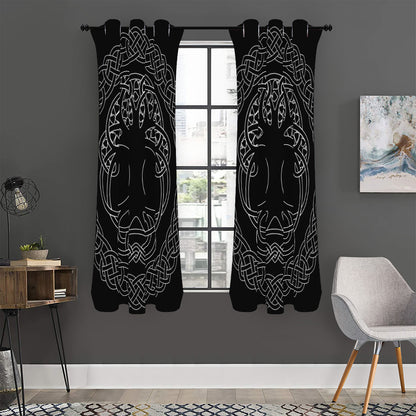 Black And White Viking Yggdrasil Print Curtain