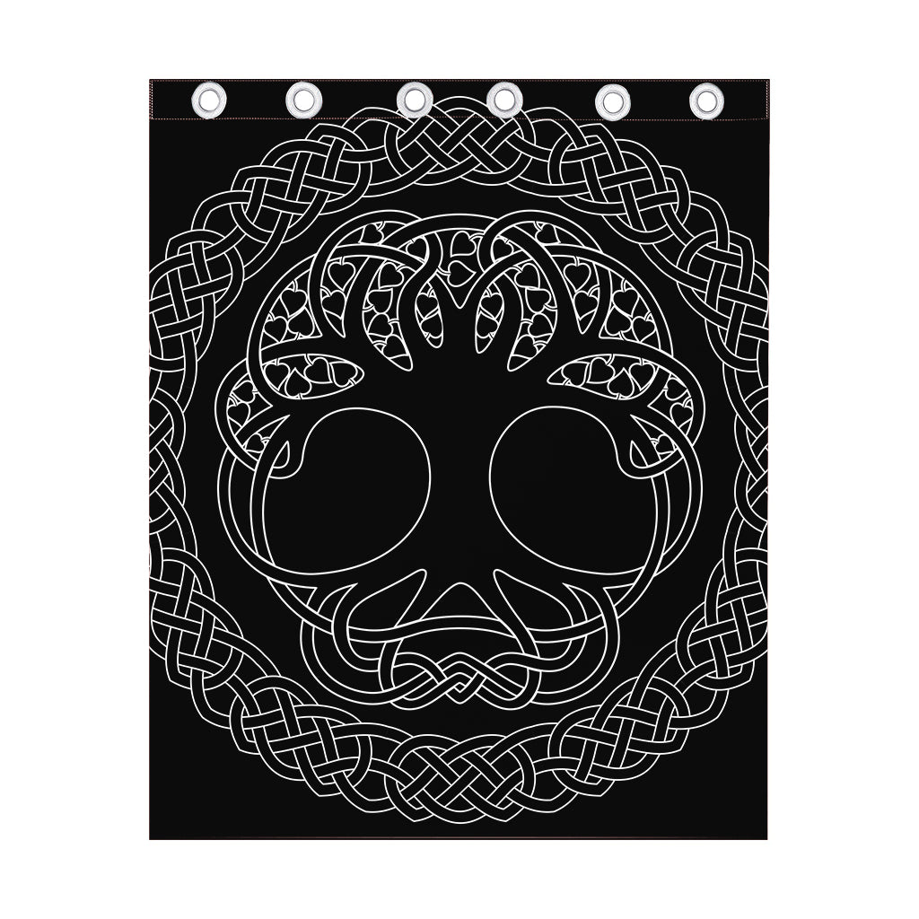 Black And White Viking Yggdrasil Print Curtain