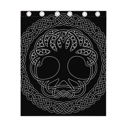 Black And White Viking Yggdrasil Print Curtain
