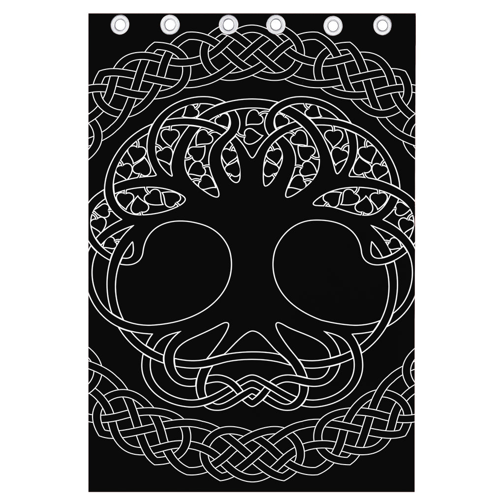 Black And White Viking Yggdrasil Print Curtain