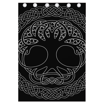 Black And White Viking Yggdrasil Print Curtain
